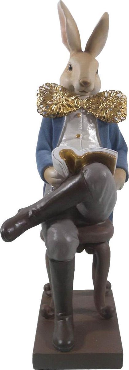 Beeld Konijn 17x15x41 cm Blauw Polyresin Woonaccessoires