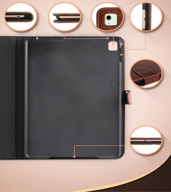 Hoes geschikt voor iPad Air 2022 / 2020 10.9 inch - Leren Book Case Cover Zwart - Tempered Glass Screenprotector
