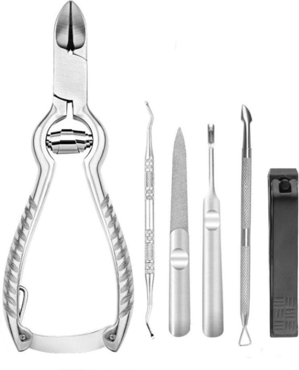 6-Delige nagel Set - Ingegroeide teennagel - Nageltang met bufferveer- Teennagelknipper - Nagelknipper set - Zilver