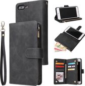 Luxe Telefoonhoesje voor Apple iPhone 8 | iPhone 7 | SE 2020 | Hoogwaardig Leren Bookcase | Lederen Wallet Case | Luxe Uitstraling | Pasjeshouder 6 stuks | Portemonnee | Rits | Zwa