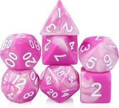 Blazium - DnD dice set - Inclusief velvet bewaarzakje - Pink & White - Dungeons and Dragons dobbelstenen
