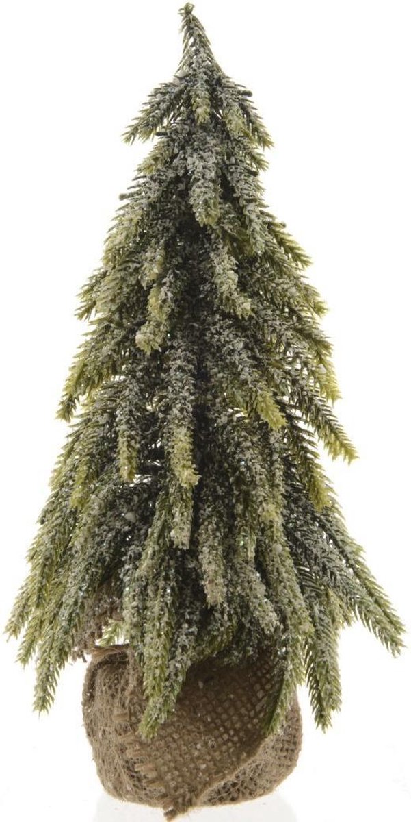 Mini kerstboom tafelboom mini PE jute l20b20h35 cm groen/wit