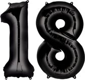 Ballon Cijfer 18 Jaar Zwart Verjaardag Versiering Zwarten Helium Ballonnen Feest Versiering 86 Cm XL Formaat Met Rietje