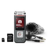 Philips DVT71132 VoiceTracer Audio recorder - 3MIC Stereo MP3/PCM - 24-bits/96 kHz - 8GB - Smartphone app Android/iOS - USB-C - DSLR-camerabevestiging set - incl. micro SD 32 GB ka