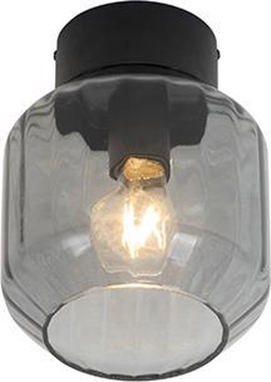 QAZQA stiklo - Moderne Plafondlamp - 1 lichts - Ø 175 mm - Zwart - Woonkamer | Slaapkamer | Keuken