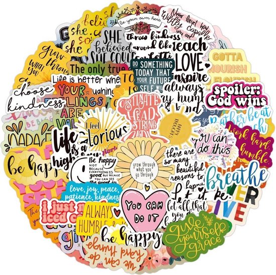 100 Quotes stickers – Positieve teksten, Motivatie zinnen – voor laptop, journal, muur etc.