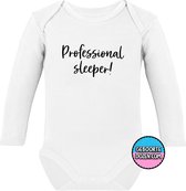 Romper - Professional sleeper! - maat 62/68 - lange mouwen - baby - baby kleding jongens - baby kleding meisje - rompertjes baby - rompertjes baby met tekst - kraamcadeau meisje - kraamcadeau