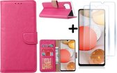 Samsung Galaxy A42 5G hoesje bookcase Pink - Galaxy A42 wallet case portemonnee - A42 book case hoes cover - 2X screenprotector / tempered glass