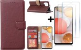 Hoesje Geschikt Voor Samsung Galaxy A42 5G hoesje bookcase Bordeaux - Galaxy A42 wallet case portemonnee - A42 book case hoes cover - 2X screenprotector / tempered glass