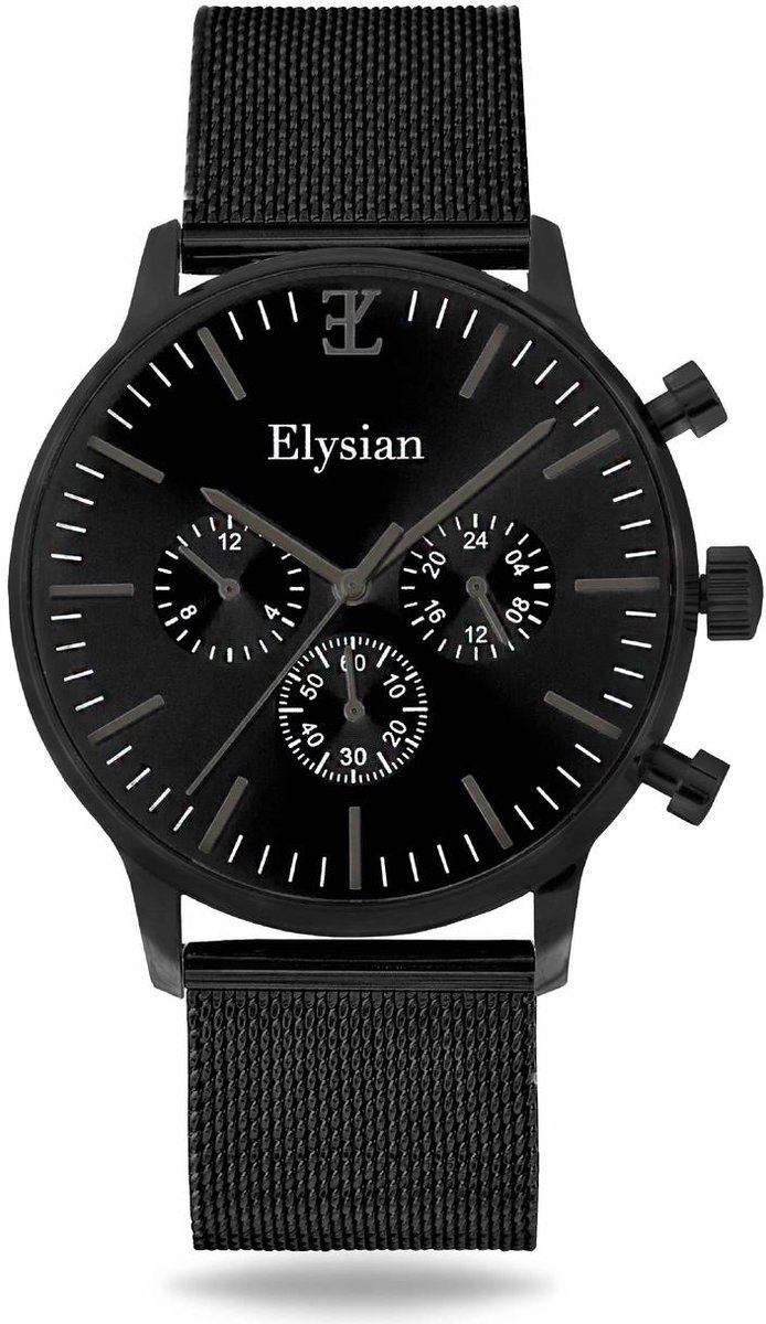 Elysian - Horloge Heren - Zwart - Mesh - Waterdicht - Krasvrij Saffier - 43mm