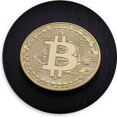 Dibond Wandcirkel - Goude Bitcoin met Zwarte Achtergrond - 50x50cm Foto op Aluminium Wandcirkel (met ophangsysteem)