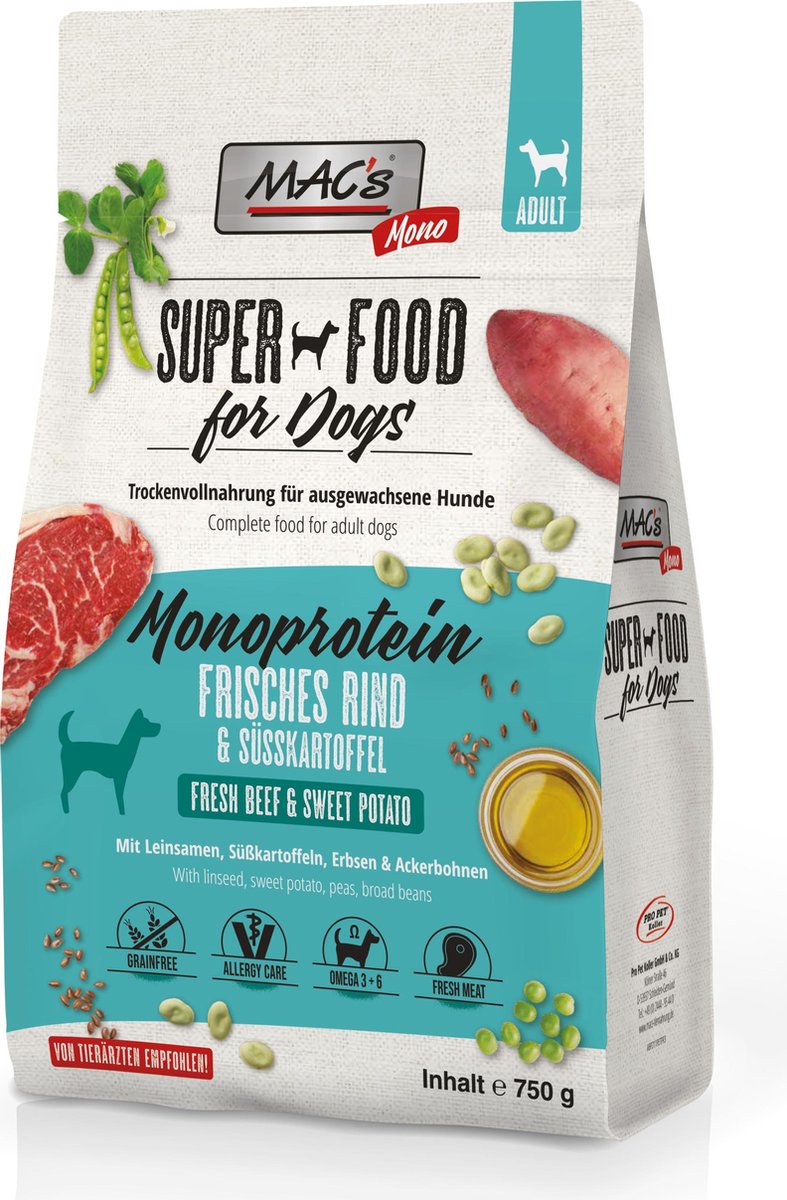 MACs MAC's Superfood Hondenvoer Mono proteïne Rund 750g hondenbrokken