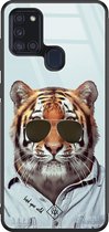 Samsung A21s hoesje glass - Tijger wild | Samsung Galaxy A21s  case | Hardcase backcover zwart