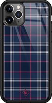 iPhone 11 Pro Max hoesje glass - Tartan blauw | Apple iPhone 11 Pro Max  case | Hardcase backcover zwart