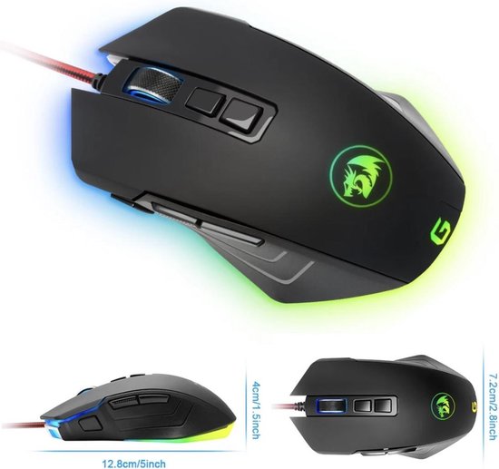 T-DAGGER Gaming Muis - Computer Muis Bedraad - Zwart - 10000 DPI