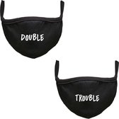 Double & Trouble Rustaagh duopack mondkapje - gezichtsmasker - wasbaar - niet medisch - zwart - tekst - bedrukt