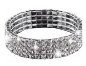 Strass armband- Extra groot- 21 cm-4 rijen- Elastisch- Zilverkleur-Kerst- Feestdagen-Charme Bijoux®