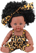 BonitaBebe Black Doll Panter - Bruine pop met zwarte krullen
