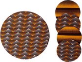 Jacqui's Arts & Designs - African design - set van 5 onderzetters - handgemaakt - Afrikaanse print - Afrikaanse stof - shweshwe stof - woonaccessoires - kleurrijk - bruin-okergeel - handgemaakt - kurk - glasonderzetters - pannenonderzetters