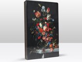 Stilleven met bloemen en vruchten - Ottmar Elliger - 19,5 x 30 cm - Niet van echt te onderscheiden schilderijtje op hout - Mooier dan een print op canvas - Laqueprint.