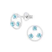 Joy|S - Zilveren cirkel met kristal blauw oorbellen 8 mm rond