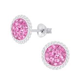 Joy|S - Zilveren kristal roze oorbellen 10 mm