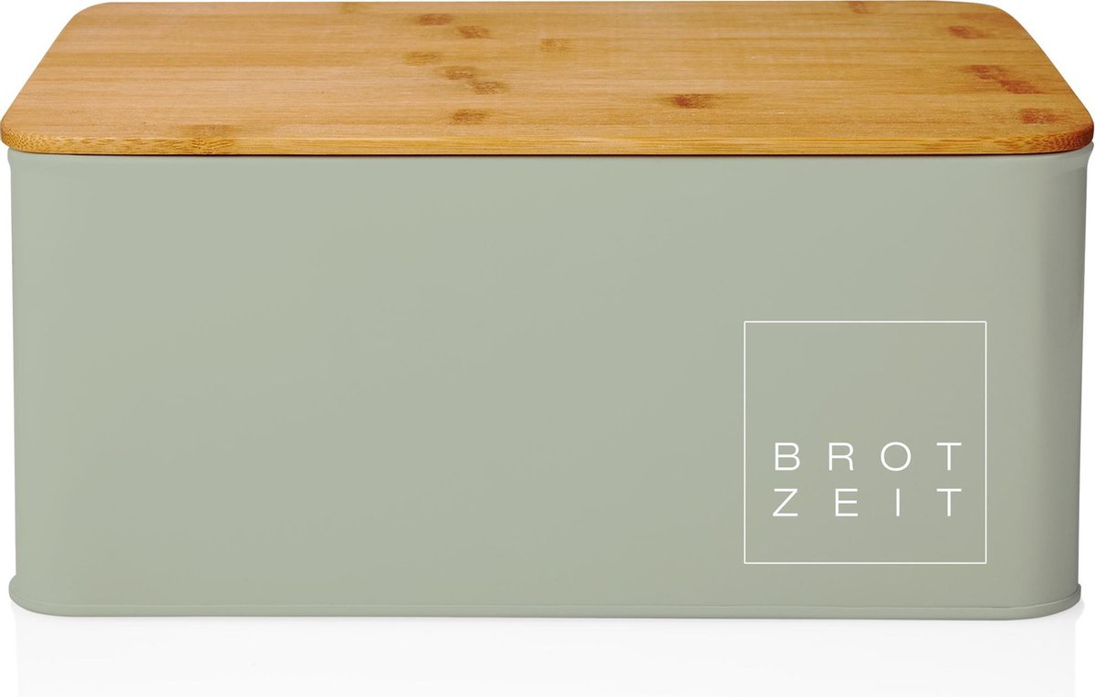 Lumaland Cuisine - Broodtrommel - Metaal met bamboe deksel - Rechthoekig - 30,5 x 23,5 x 14 cm - Mintgroen