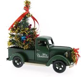 Metalen auto met kerstboom groen ''Pickup'' 36x16x36cm | Kerst | Kerstdecoratie