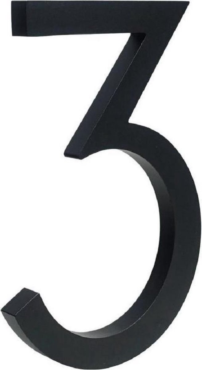zwart huisnummer 3 - zwart modern huisnummer- 20cm hoog