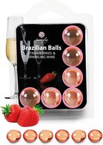 Secret Play Brazillian Balls - Massageolie - Aardbei en Champagne - 6 Balletjes