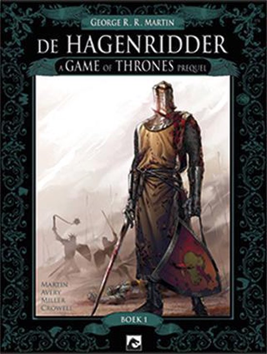 Boekomslag van 'De Hagenridder', een prequel op 'A Game of Thrones', met een ridder in harnas