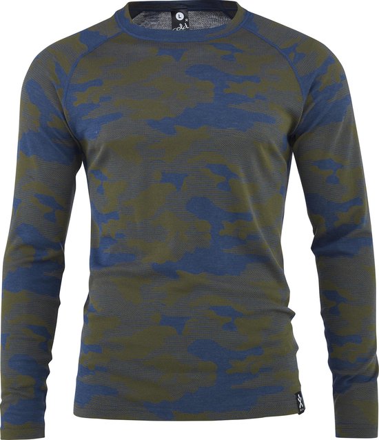 Bula Camo merino wol shirt - denim/olijfgroen - maat S