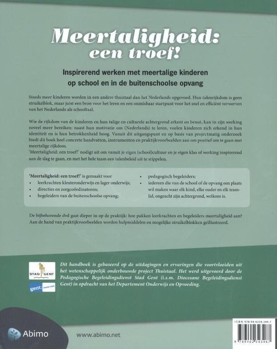 Boek 'Meertaligheid: een troef!' met ondertitel 'Inspirerend werken met meertalige kinderen op school en in de buitenschoolse opvang'.