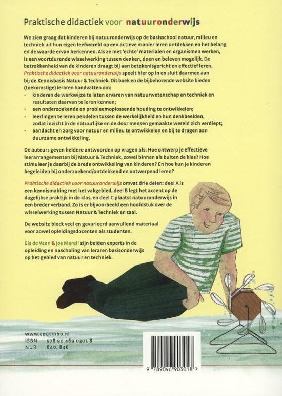 Achterkant boek 'Praktische didactiek voor natuuronderwijs' met illustratie van een jongen die een molen bekijkt.