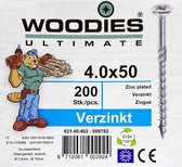 Woodies ultimate spaanplaatschroef 4x50mm - platkop - verzinkt - deeldraad - PZD 2 - 62140402 (Per 200 stuks)