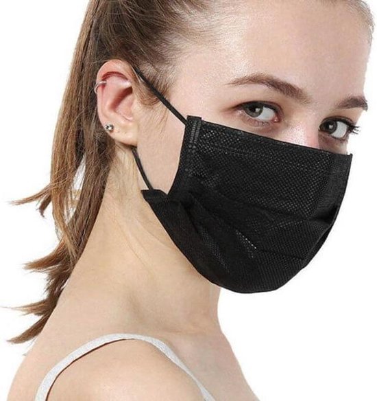 bol.com | Zwarte mondkapjes - mondmaskers | Fresh Mask l Doos met 50 stuks zwart  l 3-laags | EN...
