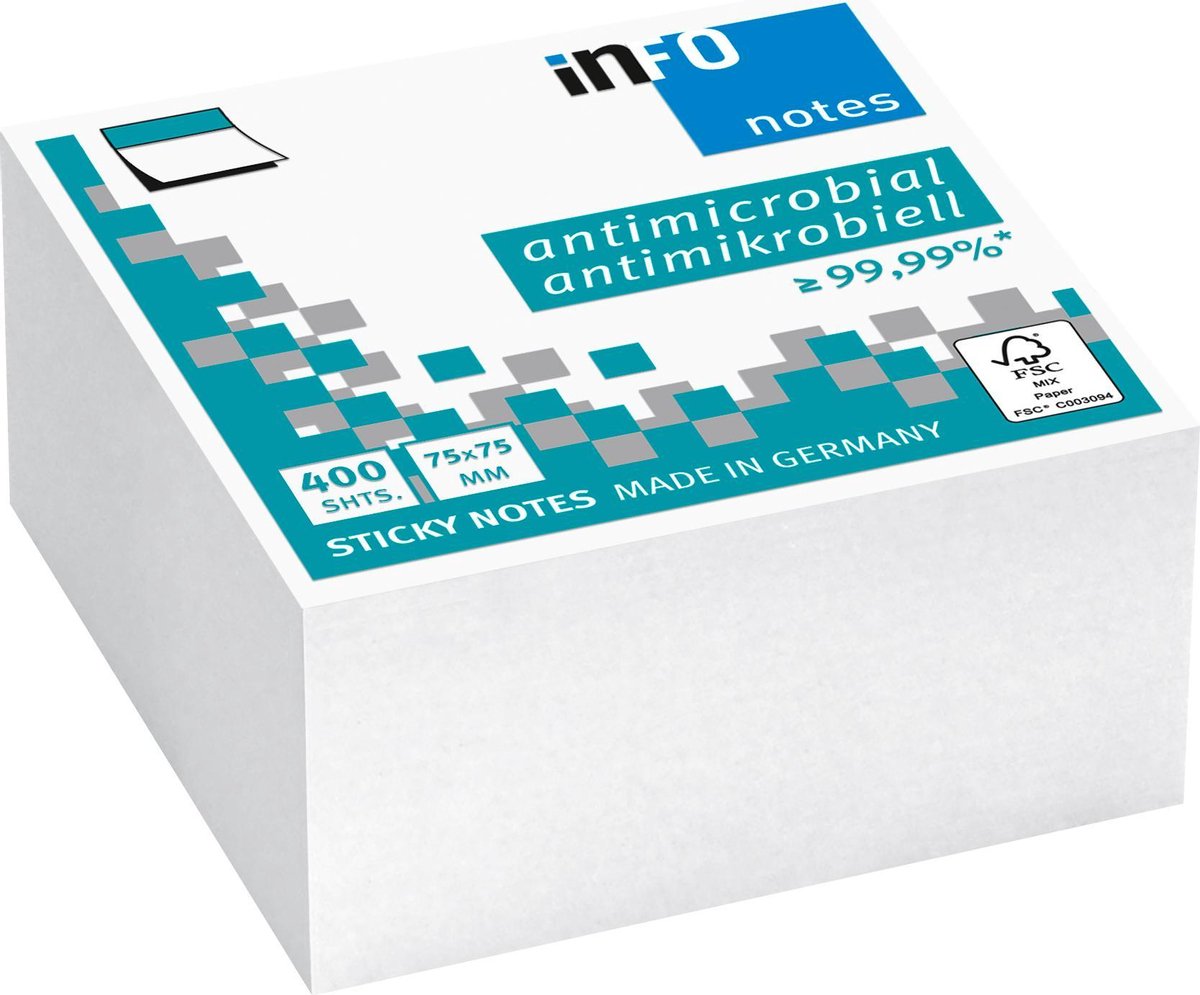 Info Notes 75x75mm hygiënisch antimicrobieel 400 vel wit FSC