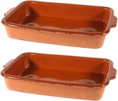 Set van 2x stuks bruine terracotta ovenschaal/serveerschalen 36 x 23 x 5 cm - Pamplona - Ovenschotel schalen - Bakvorm/braadslede