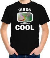 Dieren vogels t-shirt zwart kinderen - birds are serious cool shirt  jongens/ meisjes - cadeau shirt kolibrie vogel/ vogels liefhebber XS (110-116)