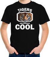 Dieren tijgers t-shirt zwart kinderen - tigers are serious cool shirt  jongens/ meisjes - cadeau shirt tijger/ tijgers liefhebber XL (158-164)