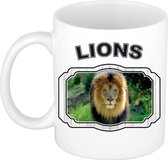 Dieren leeuw beker - lions/ leeuwen mok wit 300 ml