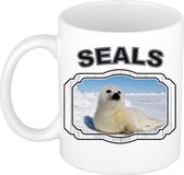 Dieren zeehond beker - seals/ zeehonden mok wit 300 ml