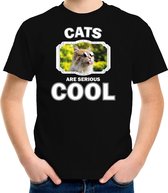 Dieren katten t-shirt zwart kinderen - cats are serious cool shirt  jongens/ meisjes - cadeau shirt gekke poes/ katten liefhebber XL (158-164)