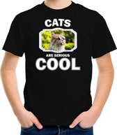 Dieren katten t-shirt zwart kinderen - cats are serious cool shirt  jongens/ meisjes - cadeau shirt gekke poes/ katten liefhebber S (122-128)