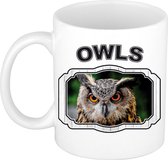 Dieren uil beker - owls/ uilen mok wit 300 ml
