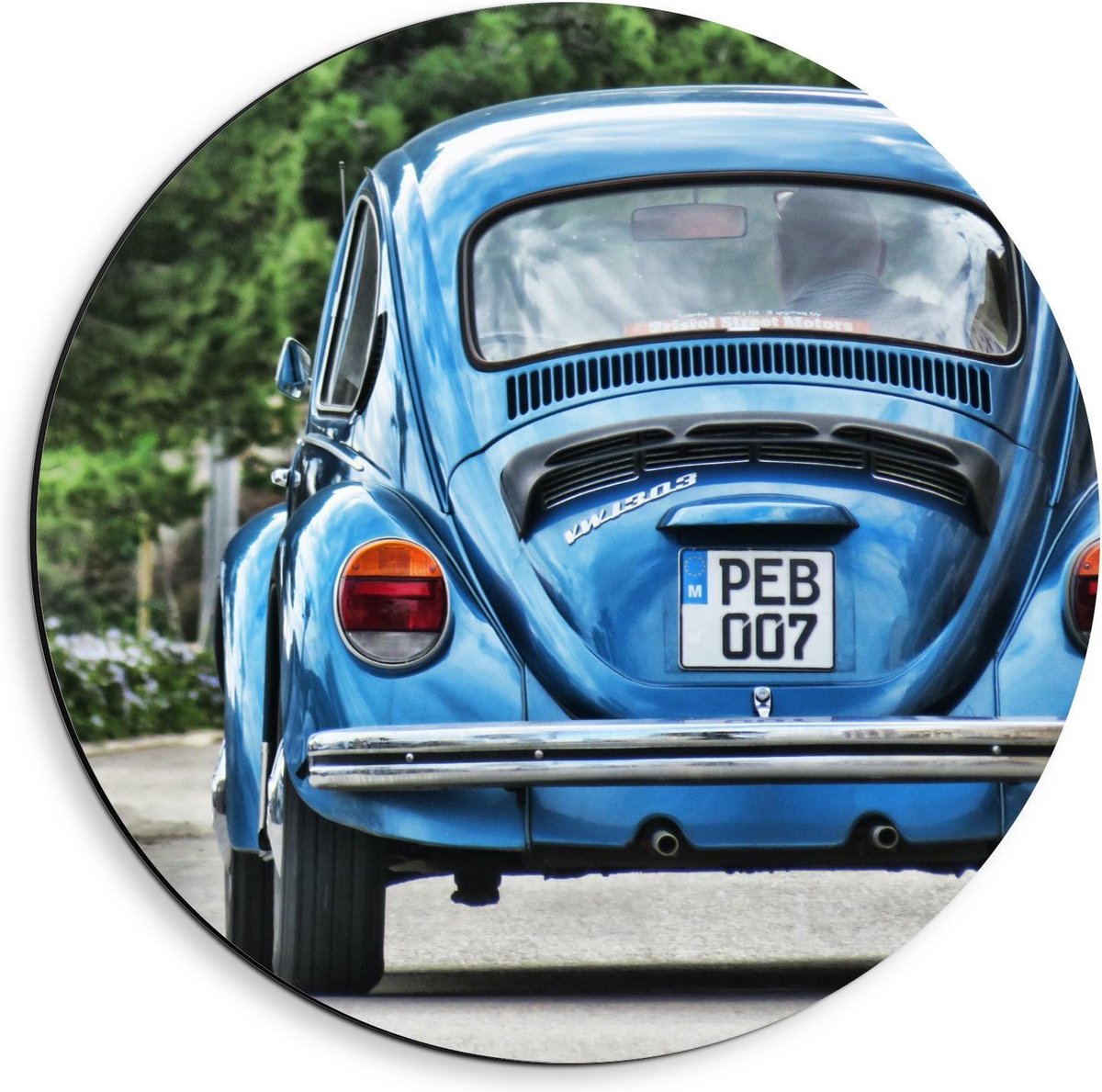 KuijsFotoprint Dibond Wandcirkel - Blauwe Oude Auto Achterkant - 40x40cm Foto op Aluminium Wandcirkel (met ophangsysteem)
