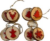 Kersthanger - Met houten figuur - Rood / Bruin - Hout - ⌀ 6,5 cm - 2 stuks - Assorti