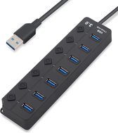 SVH Company 7 Ports USB 3.0 SuperSpeed Hub - Multi Oplaadadapter - Aan/Uit Knop - LED Verlichting - Zwart