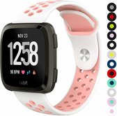Bandje Voor Fitbit Versa Dubbel Sport Band - Wit Roze - Maat: ML - Horlogebandje, Armband