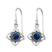 Oorbellen dames | Hangers | Zilveren oorhangers, bloem met blauw abalone hart | WeLoveSilver